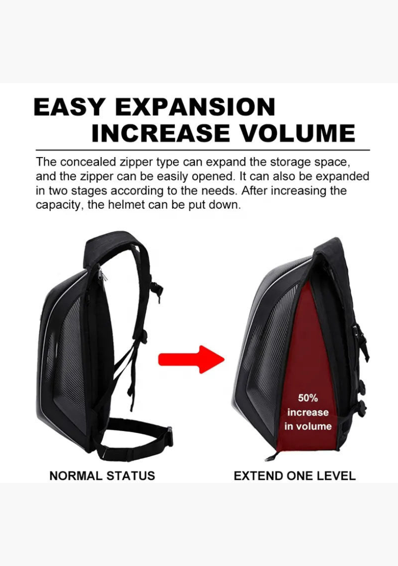 GCL Motorcycle Helmet Bag Waterproof Backpack Expandable Hard Shell