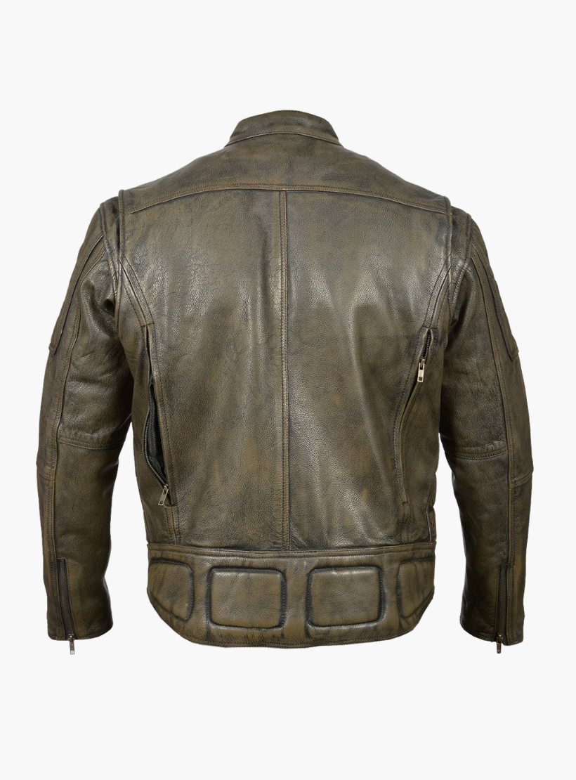 GCL Distressed Brown Padded and Vented Leather Scooter Jacket
