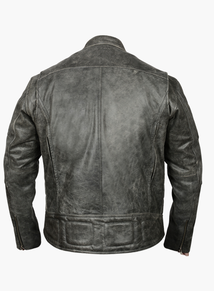 GCL Distressed Gray Padded & Vented Leather Scooter Jacket