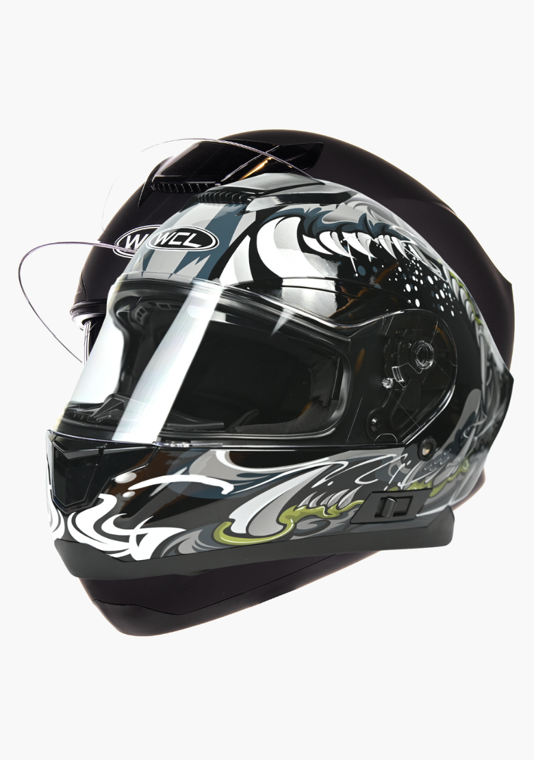 GCL Raider Full Face Motorcycle Helmet - Drop Down Tinted Visor, Quick Release Buckle, AS/NZS and ECE Approved - Grey Black