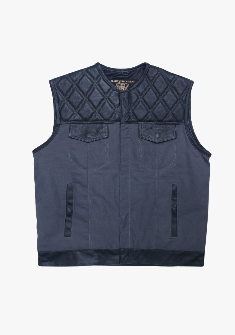 GCL Hybrid Canvas Leather Club Vest w/t Navy Blue Quilted Leather