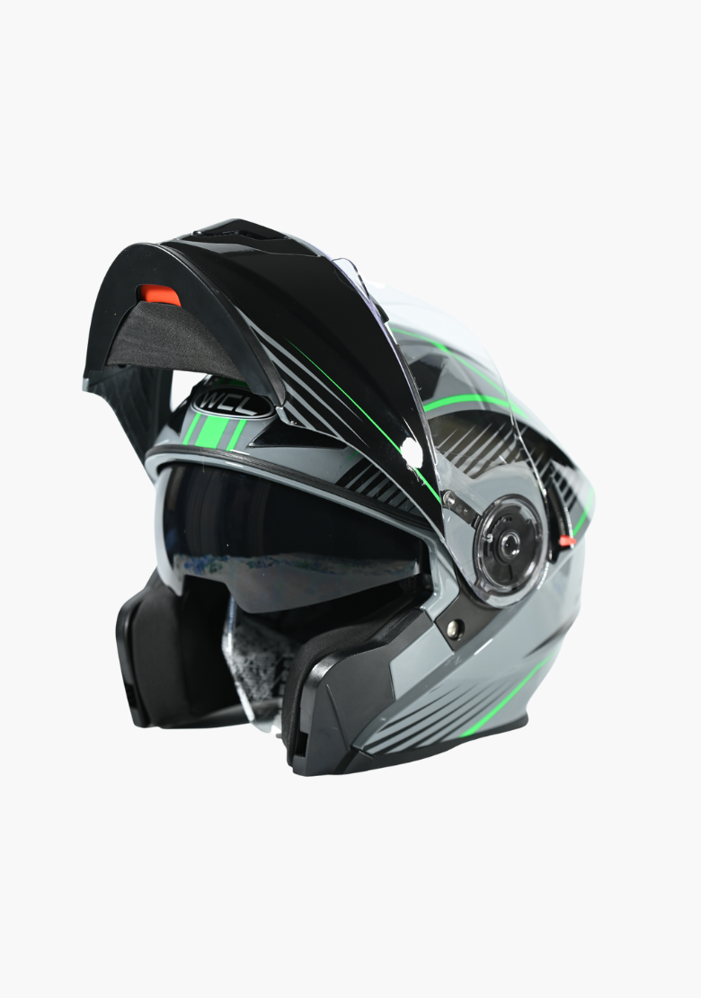 GCL Modular Full Face Motorcycle Helmet AS/NZS Certified with Double Lens Visor - Green Black