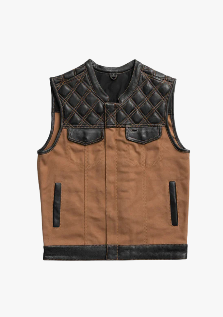 GCL Hybrid Canvas Leather Club Vest w/t Brown Quilted Leather