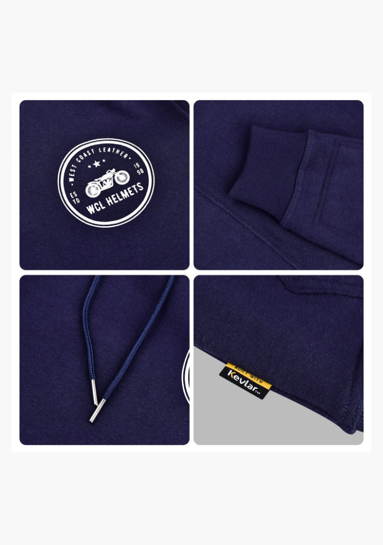 WCL Armoured Kevlar Lined Motorcycle Riding Hoodie w/t CE Level 1 Armor - Navy Blue (Copy) WCL Helmet