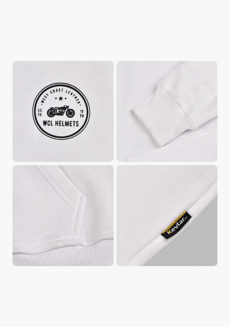 WCL Armoured Kevlar Lined Motorcycle Riding Hoodie w/t CE Level 1 Armor - White WCL Helmet