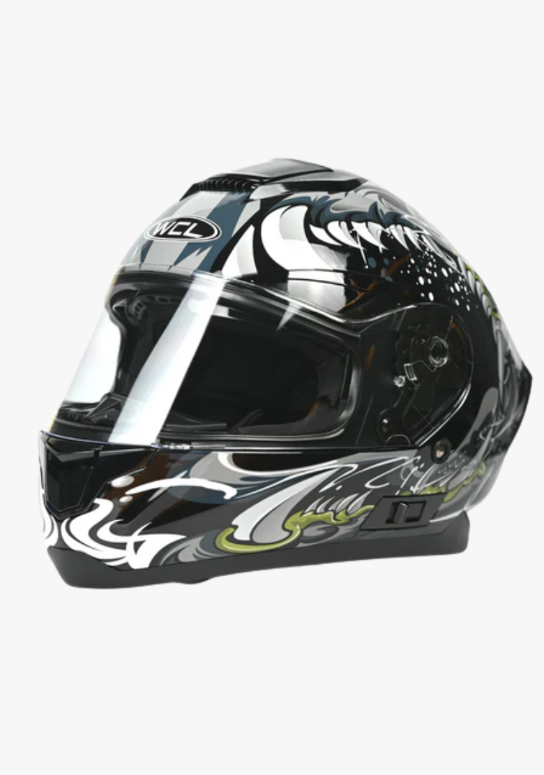 GCL Raider Full Face Motorcycle Helmet - Drop Down Tinted Visor, Quick Release Buckle, AS/NZS and ECE Approved - Grey Black