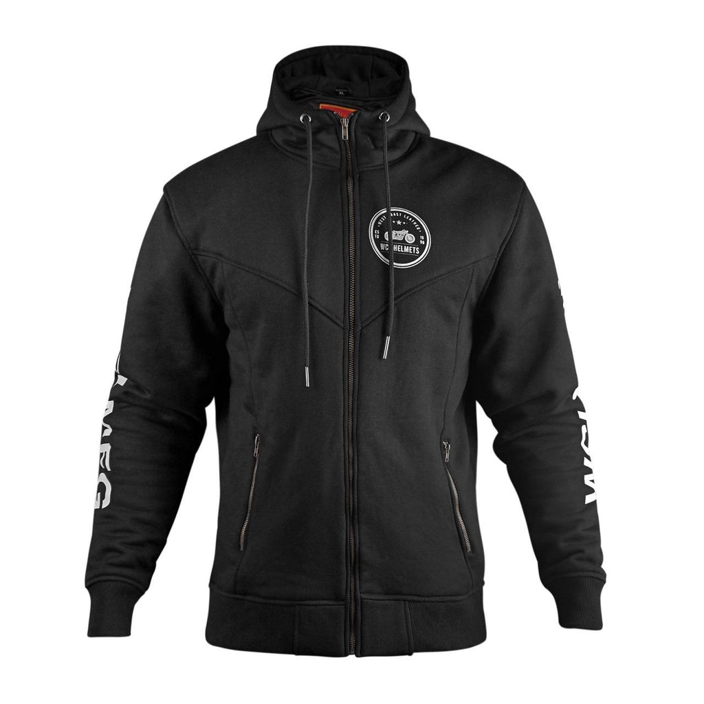 WCL Zippered Armoured Kevlar Lined Motorcycle Riding Hoodie w/t CE Level 1 Armor- Black