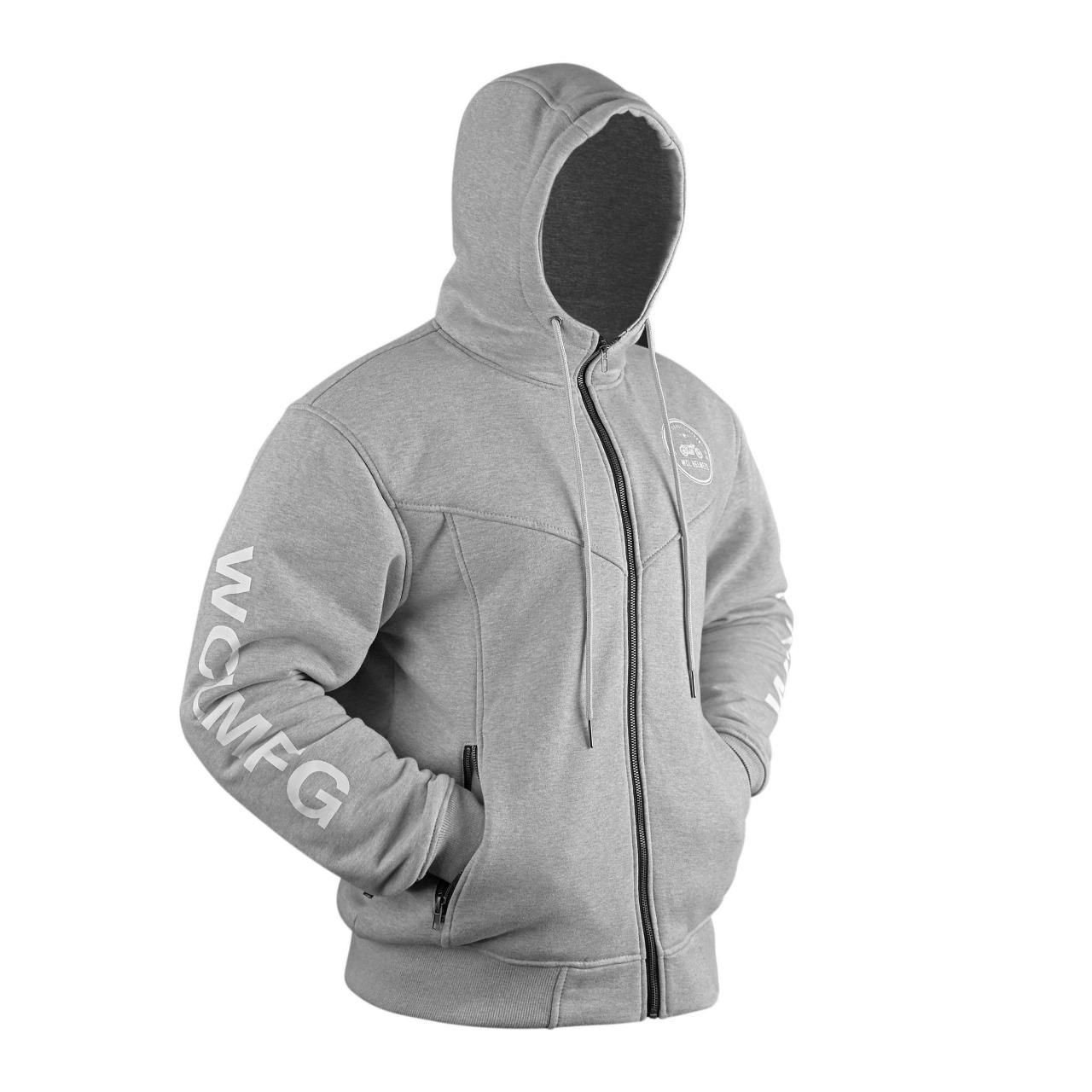 WCL Zippered Armoured Kevlar Lined Motorcycle Riding Hoodie w/t CE Level 1 Armor- Gray