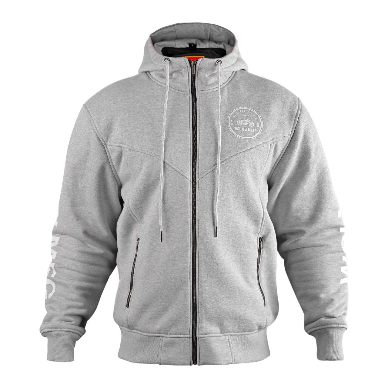 WCL Zippered Armoured Kevlar Lined Motorcycle Riding Hoodie w/t CE Level 1 Armor- Gray