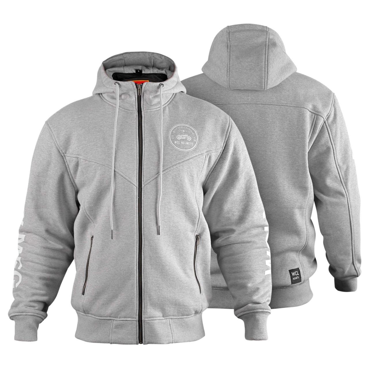 WCL Zippered Armoured Kevlar Lined Motorcycle Riding Hoodie w/t CE Level 1 Armor- Gray