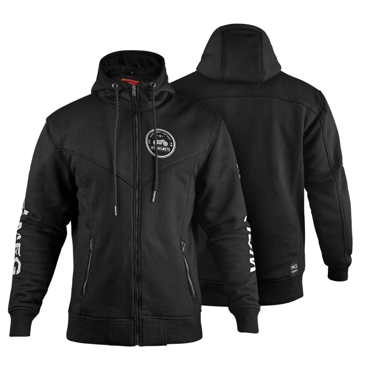 WCL Zippered Armoured Kevlar Lined Motorcycle Riding Hoodie w/t CE Level 1 Armor- Black